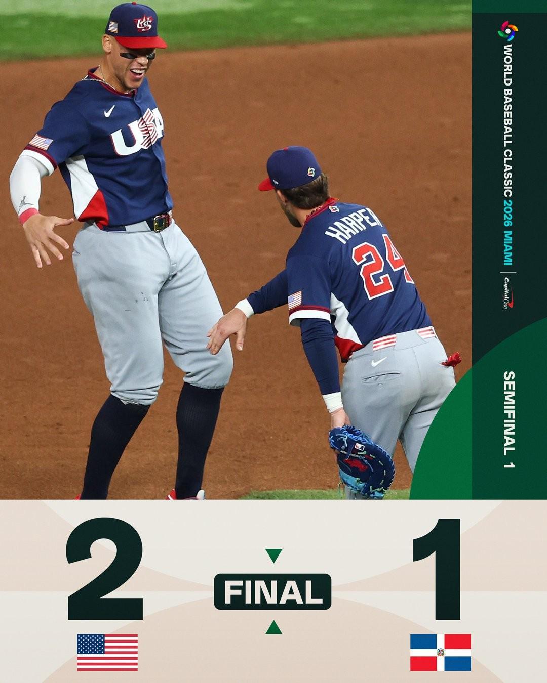 美国2-1险胜多米尼加挺进WBC决赛，九局下关键球判罚引争议